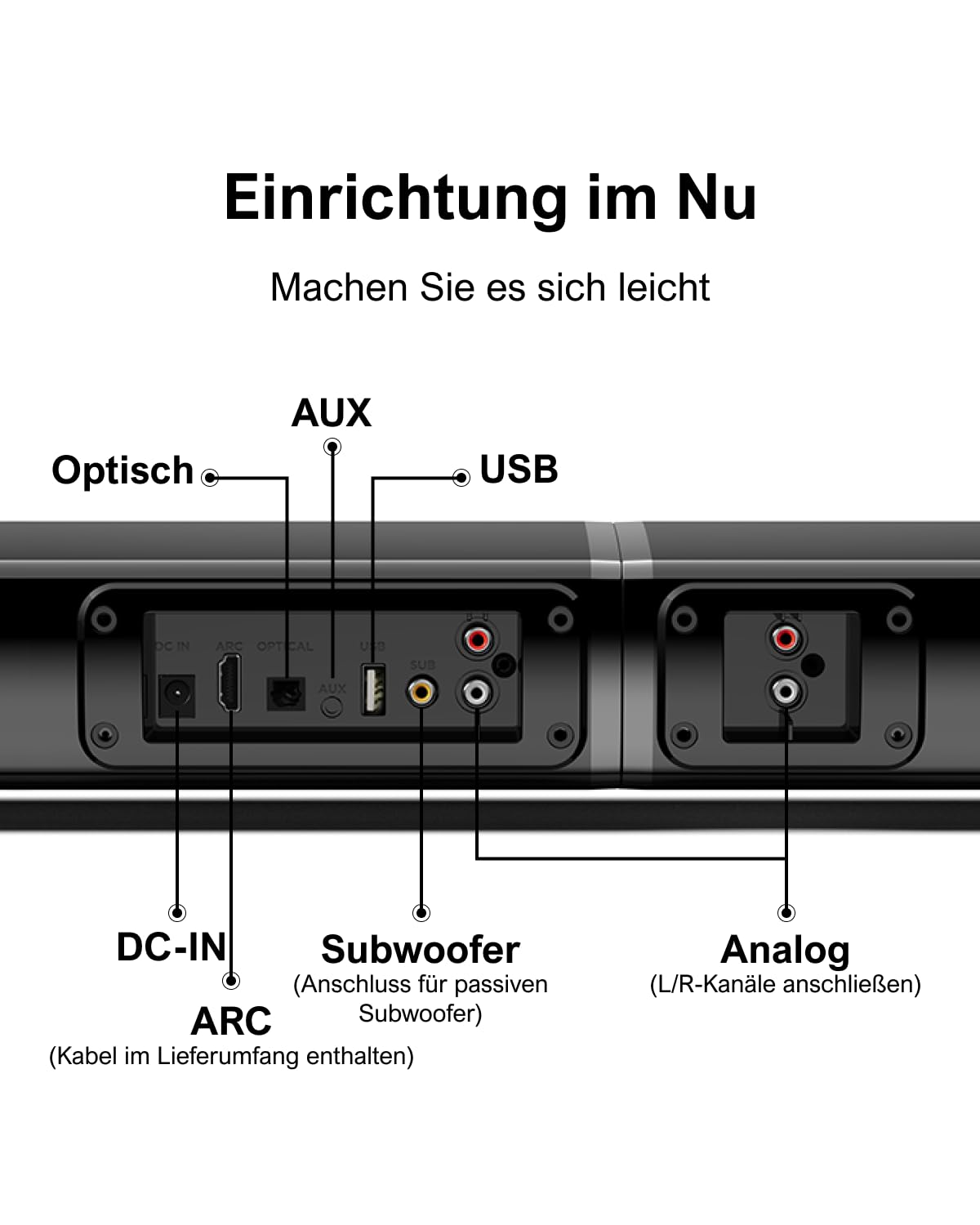 ULTIMEA 4.1-Kanal Soundbar für TV Geräte mit Subwoofer, VoiceMX, APP, Teilbare 2-in-1 Soundbar für Fernseher, TV Lautsprecher mit 3 EQ-Modi für Heimkino, BT 5.3, HDMI-ARC/Optisch/AUX, Apollo S50 2025