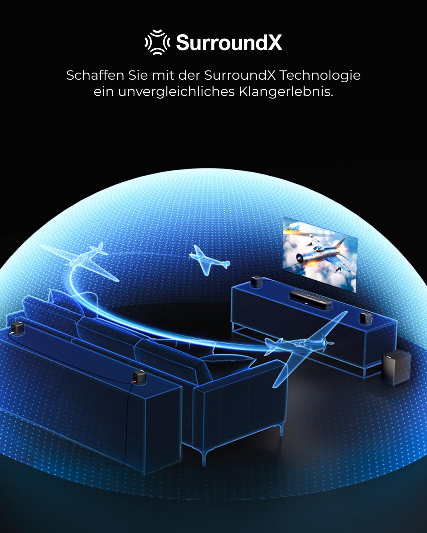 ULTIMEA 7.1ch Soundbar mit Dolby Atmos, 3D Surround Sound System für Heimkino mit 4 Surround Lautsprechern, App, Home Theater Soundsystem, TV Soundbar mit Subwoofer, HDMI eARC, Bluetooth 5.3, Aura A60