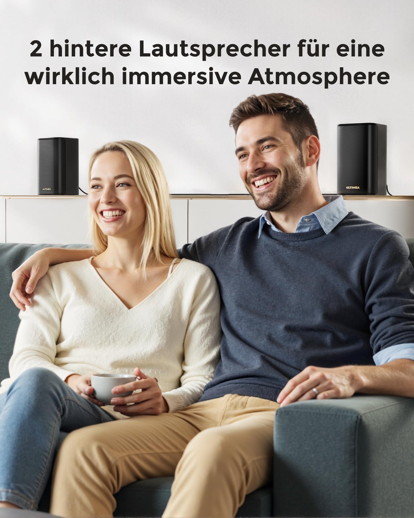 ULTIMEA 5.1.2 Soundbar mit Dolby Atmos, Surround Sound System für TV mit 2 Surround-Lautsprechern, App Steuerung, Soundbar für Smart TV mit Subwoofer für Heimkino, BT 5.4, HDMI eARC, Skywave F40 Boom