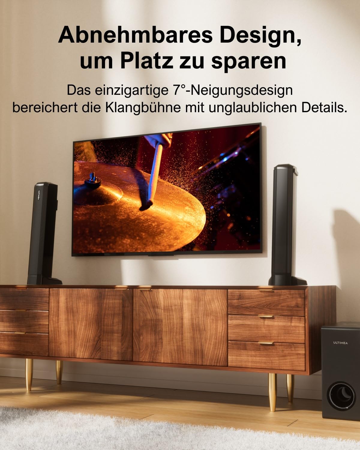 ULTIMEA 4.1-Kanal Soundbar für TV Geräte mit Subwoofer, VoiceMX, APP, Teilbare 2-in-1 Soundbar für Fernseher, TV Lautsprecher mit 3 EQ-Modi für Heimkino, BT 5.3, HDMI-ARC/Optisch/AUX, Apollo S50 2025