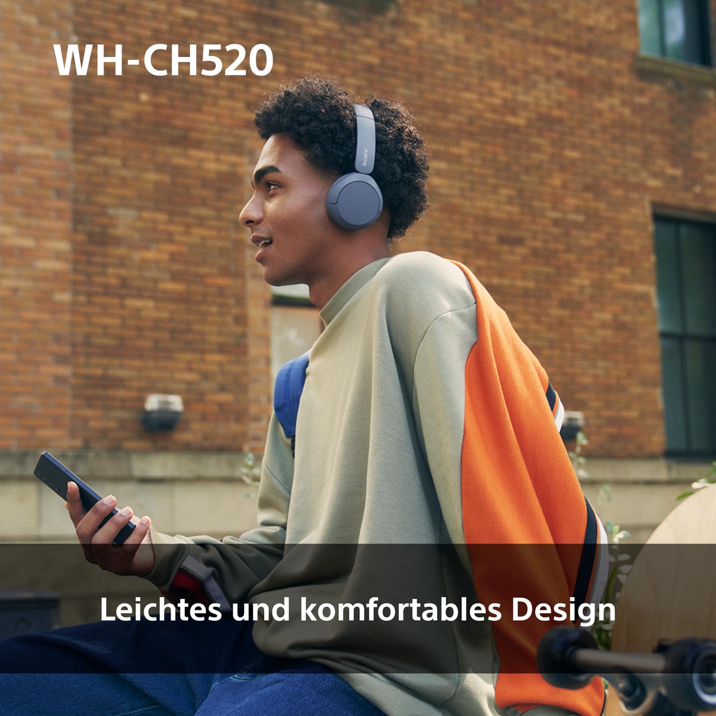 Sony WH-CH520 Kabellose Bluetooth On-Ear-Kopfhörer, 50h Akkulaufzeit, Schwarz