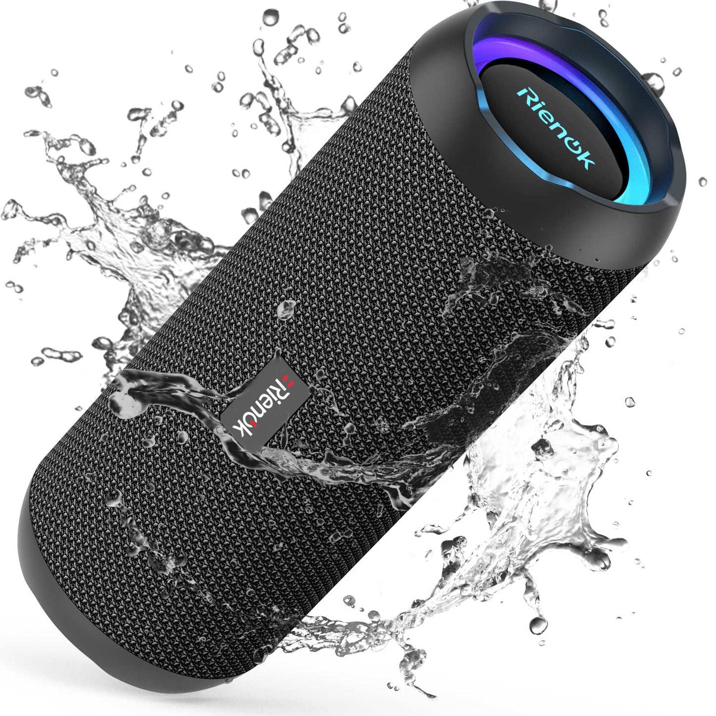 RIENOK Kabelloser Bluetooth-Lautsprecher mit Bass & Licht, IPX7 Wasserdicht