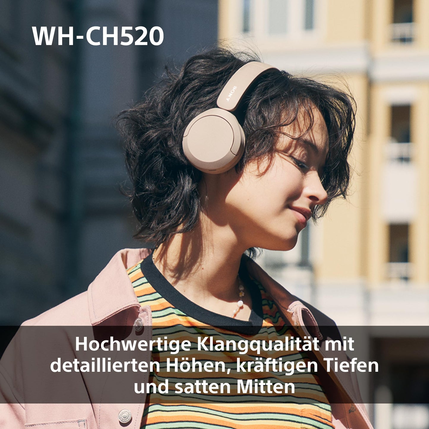 Sony WH-CH520 Kabellose Bluetooth On-Ear-Kopfhörer, 50h Akkulaufzeit, Schwarz