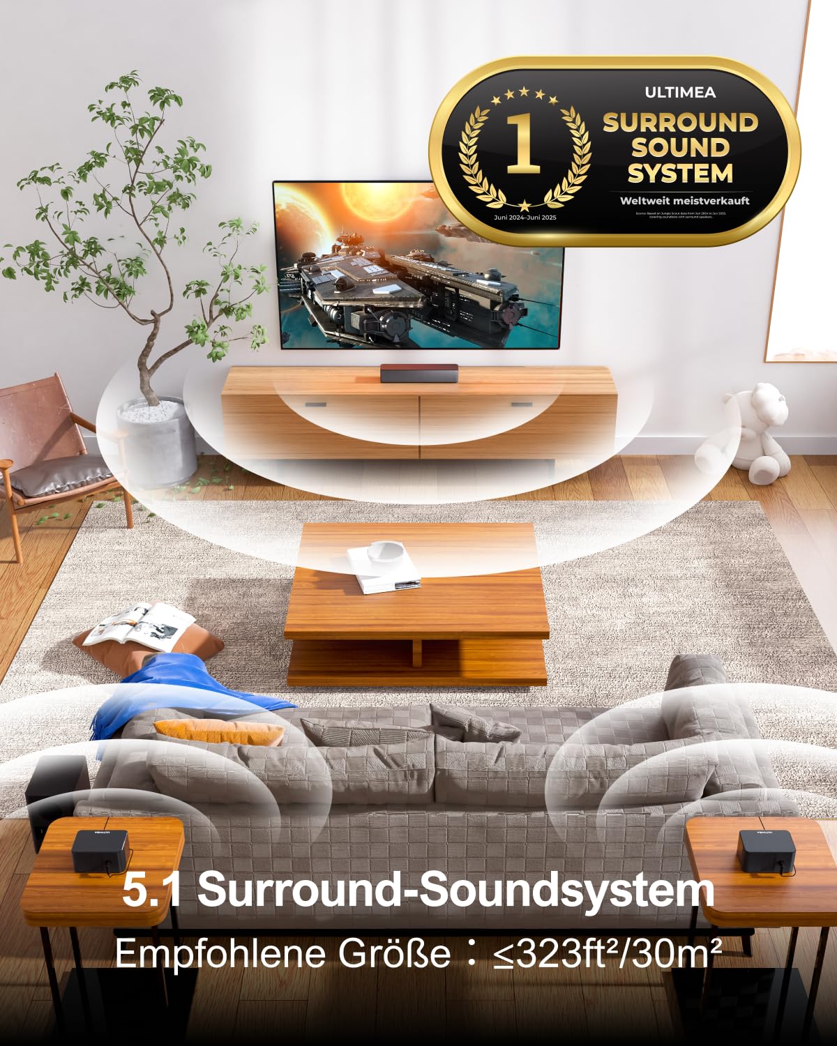 ULTIMEA 5.1 Soundbar Heimkinosystem, 320W, mit Subwoofer & Surround-Lautsprechern