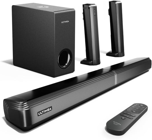 ULTIMEA 4.1-Kanal Soundbar für TV Geräte mit Subwoofer, VoiceMX, APP, Teilbare 2-in-1 Soundbar für Fernseher, TV Lautsprecher mit 3 EQ-Modi für Heimkino, BT 5.3, HDMI-ARC/Optisch/AUX, Apollo S50 2025