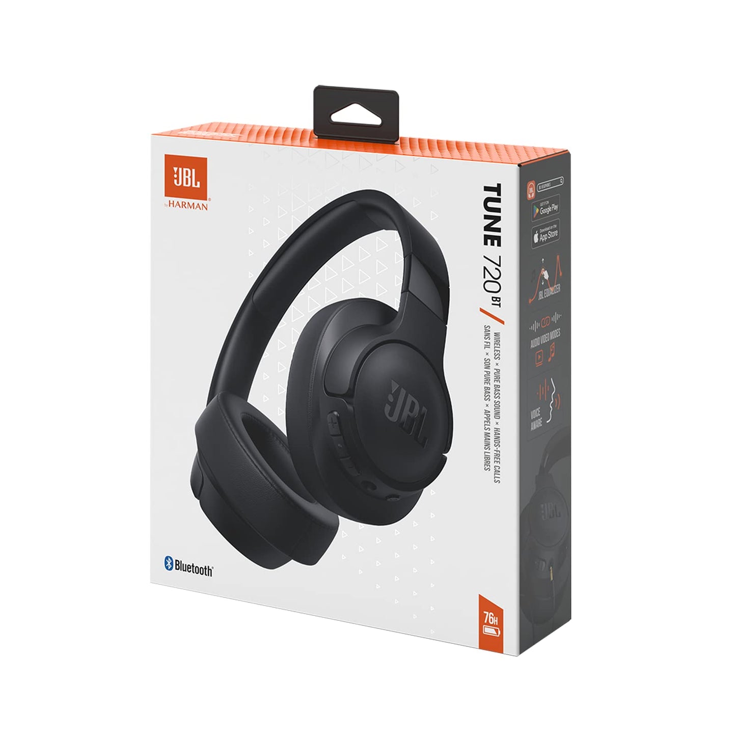 JBL Tune 720BT Kabellose Bluetooth-Kopfhörer, 76h Akku, Pure Bass Sound, Schwarz
