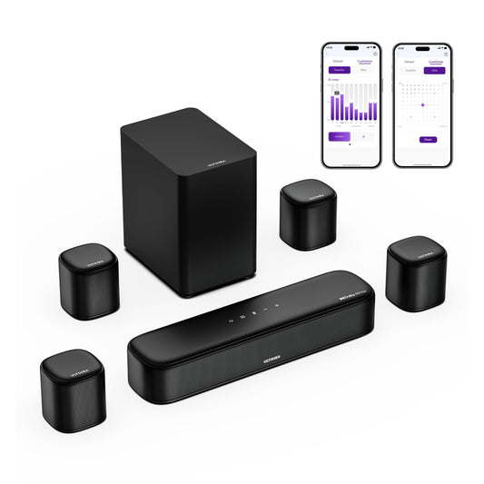 ULTIMEA 7.1ch Soundbar mit Dolby Atmos, 3D Surround Sound System für Heimkino mit 4 Surround Lautsprechern, App, Home Theater Soundsystem, TV Soundbar mit Subwoofer, HDMI eARC, Bluetooth 5.3, Aura A60
