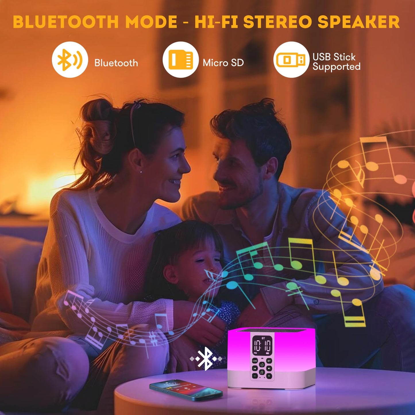 AFEXOA Bluetooth-Lautsprecher, Wecker & Nachtlicht, mit Naturgeräuschen, für Schlaf- & Kinderzimmer