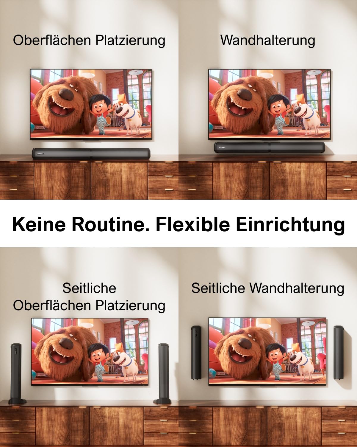 ULTIMEA 4.1-Kanal Soundbar für TV Geräte mit Subwoofer, VoiceMX, APP, Teilbare 2-in-1 Soundbar für Fernseher, TV Lautsprecher mit 3 EQ-Modi für Heimkino, BT 5.3, HDMI-ARC/Optisch/AUX, Apollo S50 2025