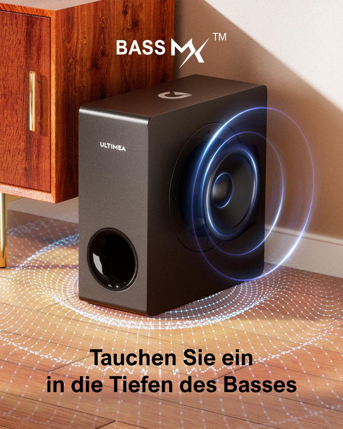 ULTIMEA 4.1-Kanal Soundbar für TV Geräte mit Subwoofer, VoiceMX, APP, Teilbare 2-in-1 Soundbar für Fernseher, TV Lautsprecher mit 3 EQ-Modi für Heimkino, BT 5.3, HDMI-ARC/Optisch/AUX, Apollo S50 2025