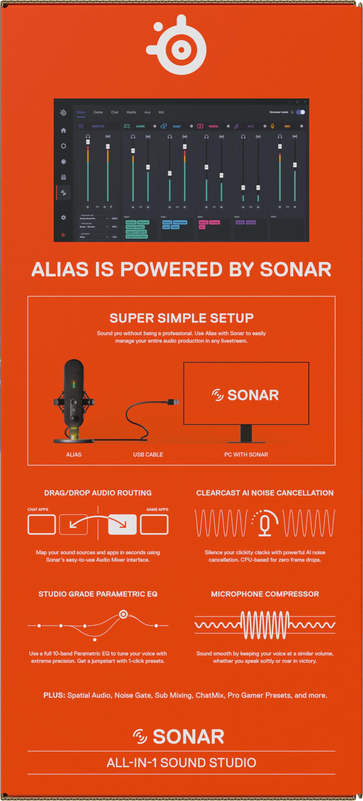 SteelSeries Alias USB Gaming- & Streaming-Mikrofon mit KI-Geräuschunterdrückung