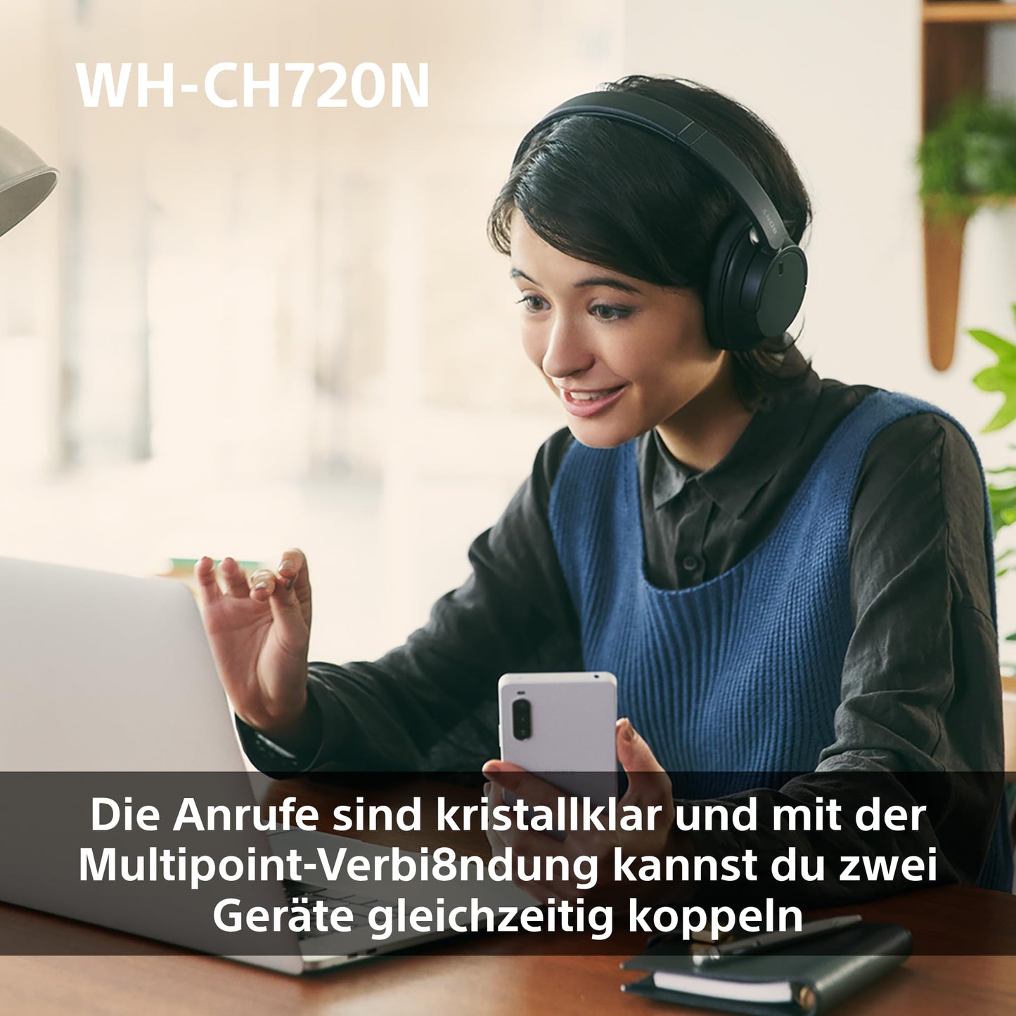 Sony WH-CH720N Kabellose Bluetooth-Kopfhörer mit Noise Cancelling, Schwarz