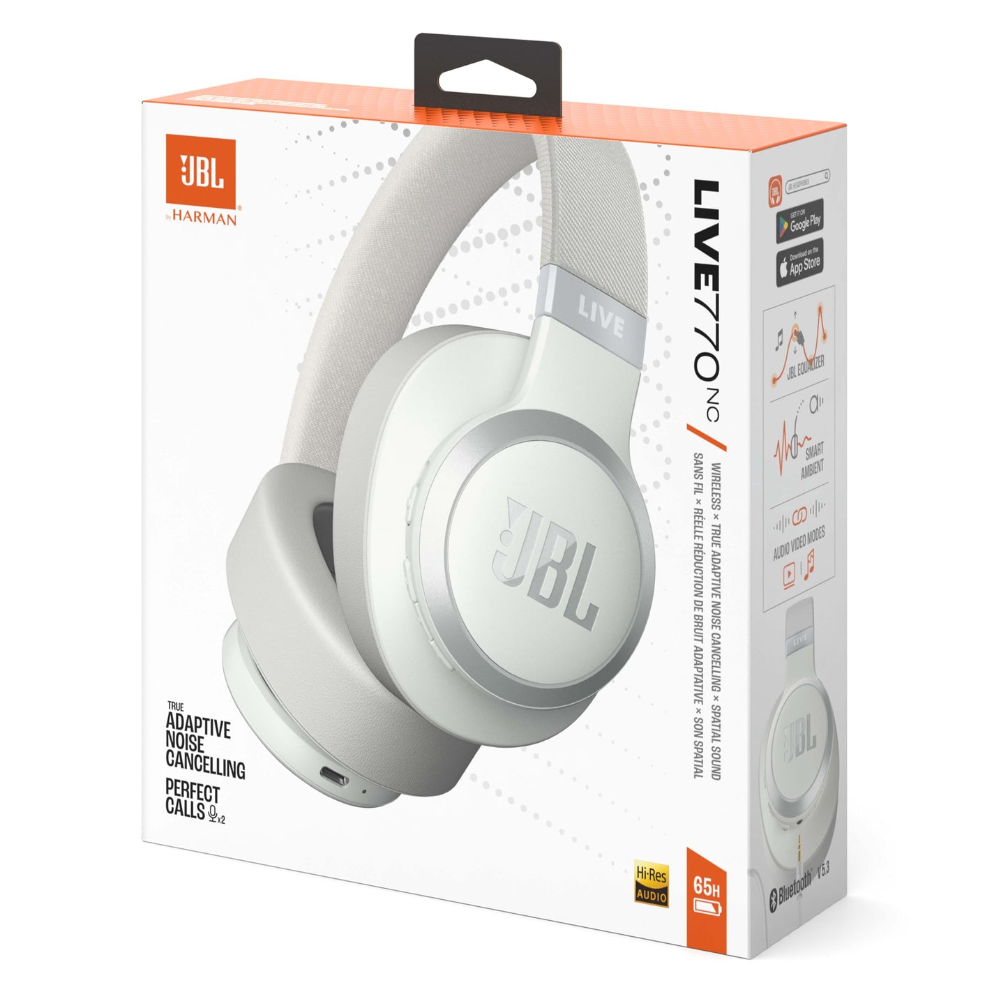 JBL Live 770 NC Kabellose Over-Ear Bluetooth-Kopfhörer mit aktiver Geräuschunterdrückung, Weiß